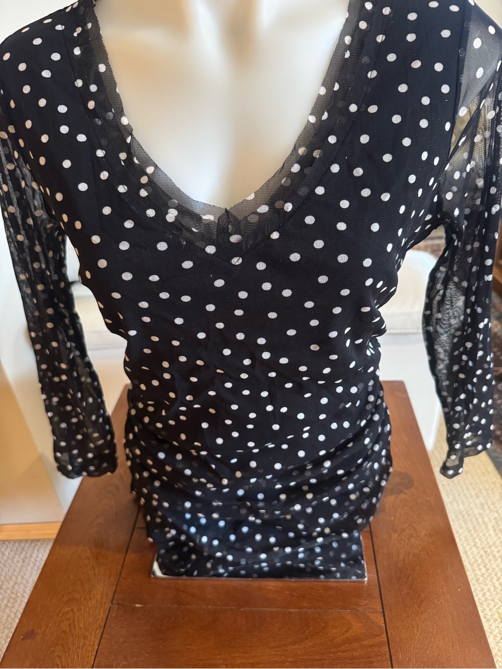 INC International Concepts Black Mesh Polka Dot Top